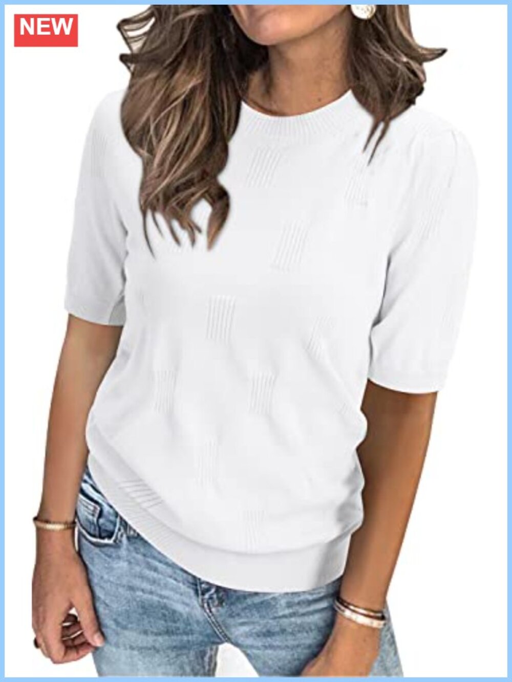 Women's Short Sleeve Crew Neck Knit Top - Textured Peplum Office Work Blouse